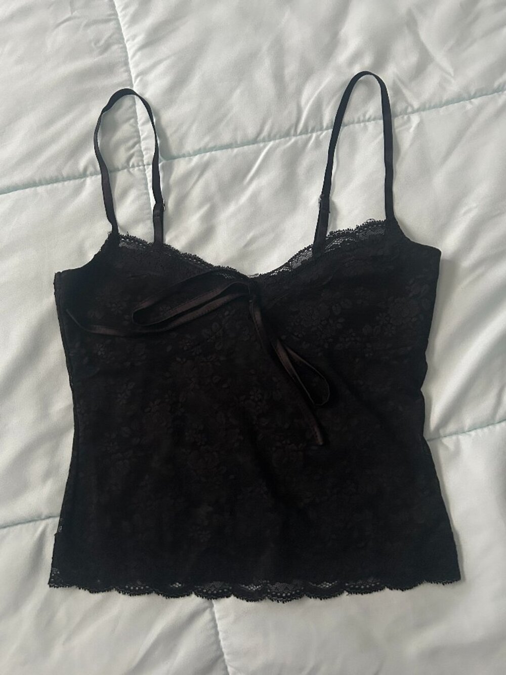 Edikted Sheer Black Lace Camisole Tank Top Women's Extra Small Y2K Front-Tie - Picture 1 of 10